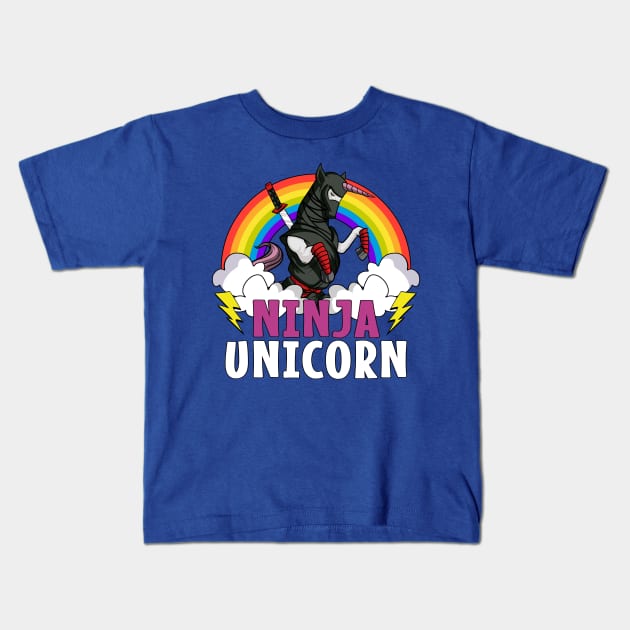 Ninja Unicorn Samurai Kids T-Shirt by underheaven